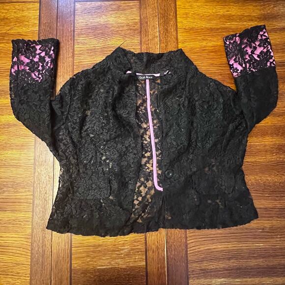 Last Kiss Vintage 80's Madonna Style Black Lace Hot Pink Blazer Jacket XL - Picture 9 of 14